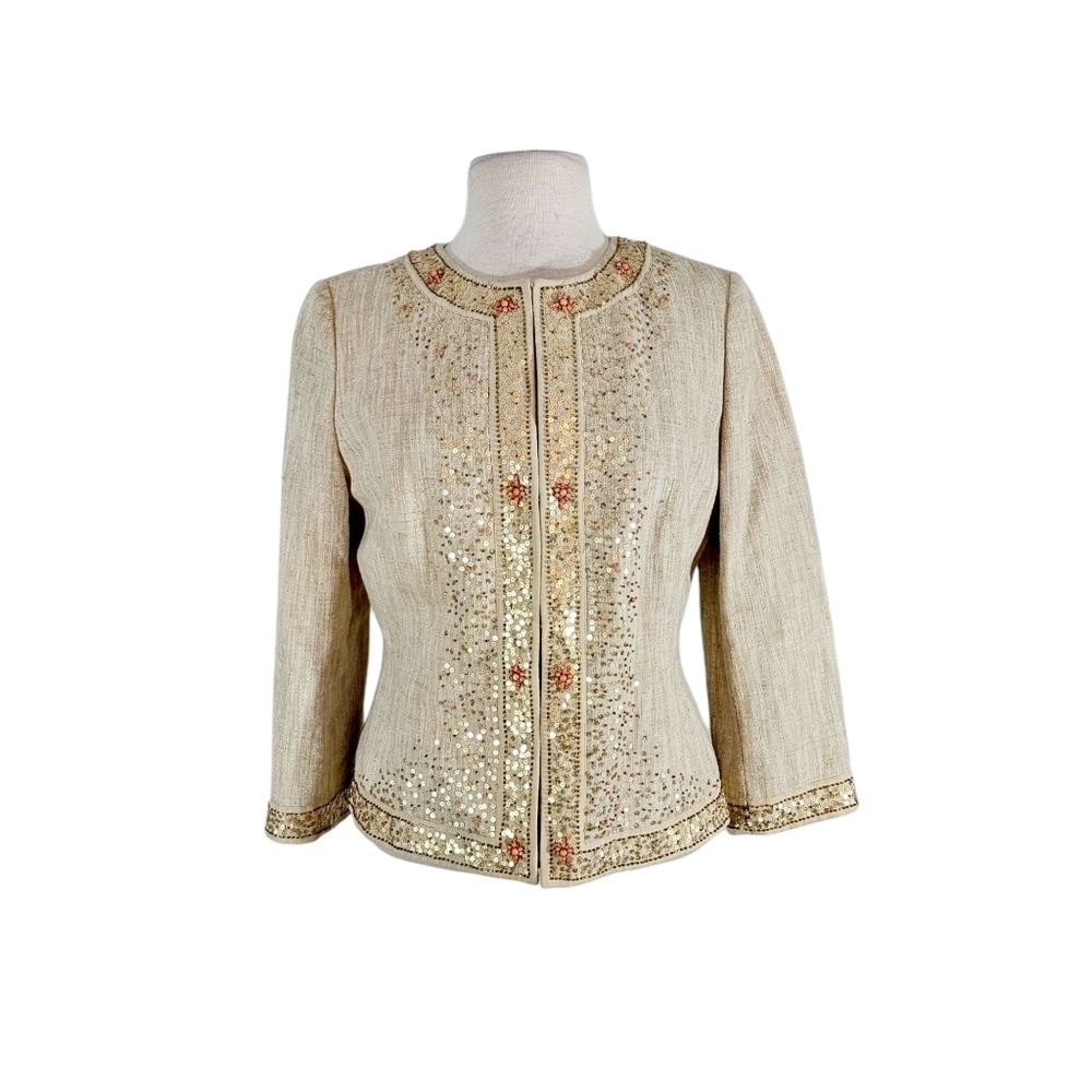 Ann Taylor Beige Beaded Linen Blazer